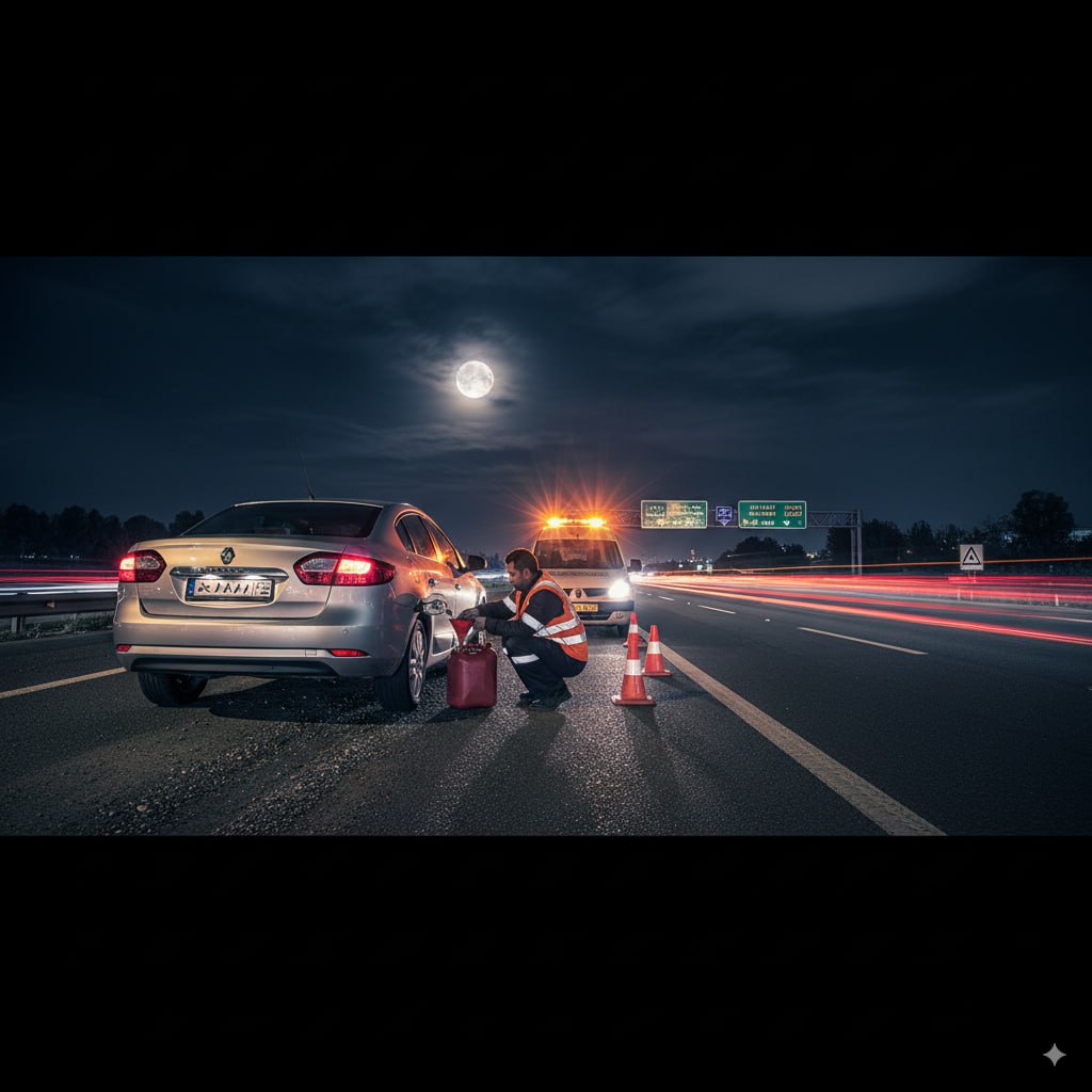 سوخت‌رسانی اضطراری رنو در تهران کنار بزرگراه