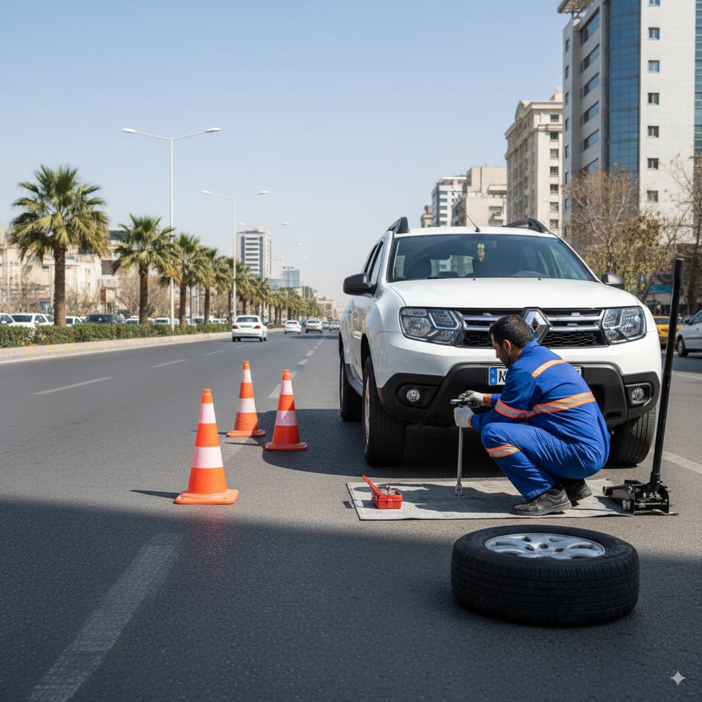 پنچرگیری و تعویض لاستیک رنو در محل در تهران