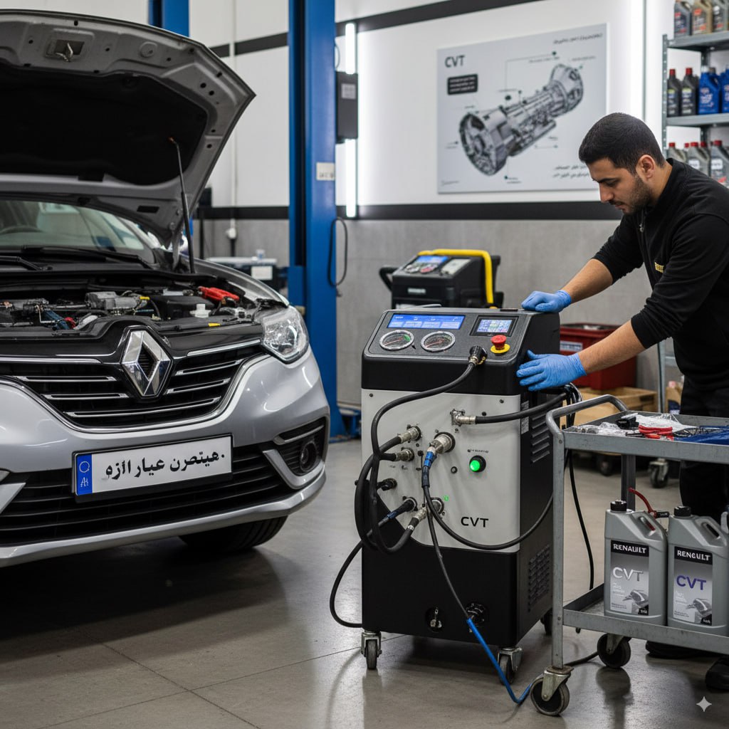 سرویس تعویض روغن گیربکس CVT رنو در کارگاه تهران با دستگاه سیرکولیشن