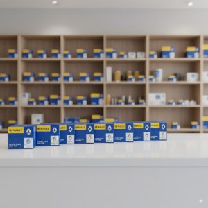 جعبه قطعات اصلی رنو با هولوگرام اصالت روی پیشخوان خدمات