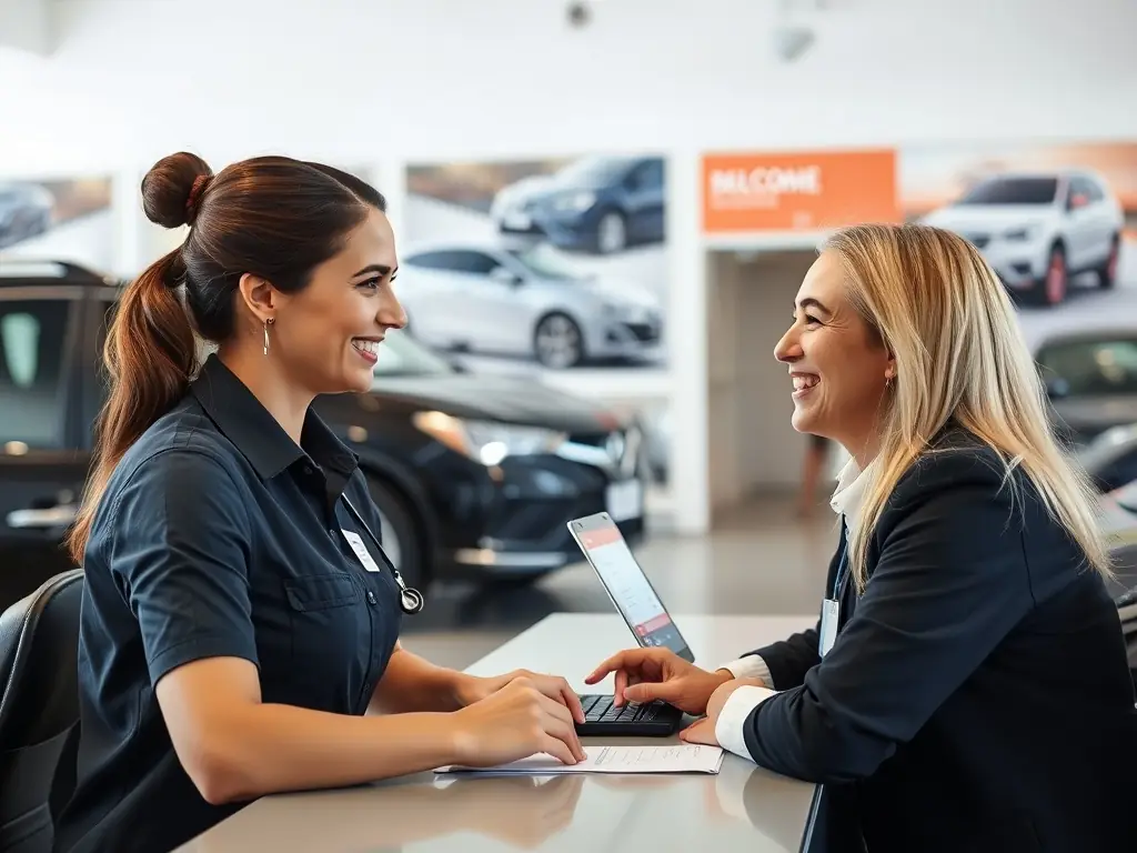 A customer service representative assisting a Renault customer, emphasizing the customer support commitment.