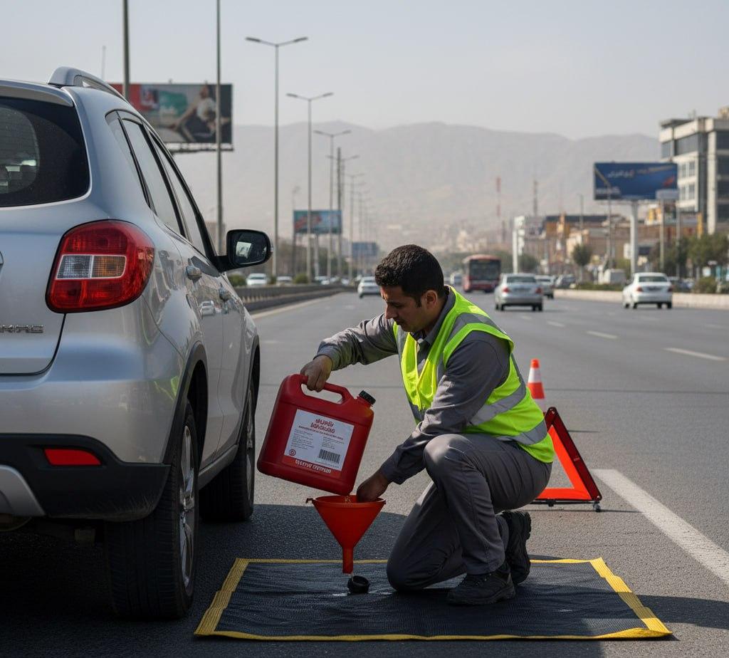 پنچرگیری و تعویض چرخ در کنار بزرگراه تهران