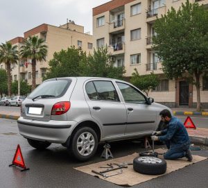 تعمیر پنچری تایر رنو در نارمک با ابزار استاندارد و ایمن