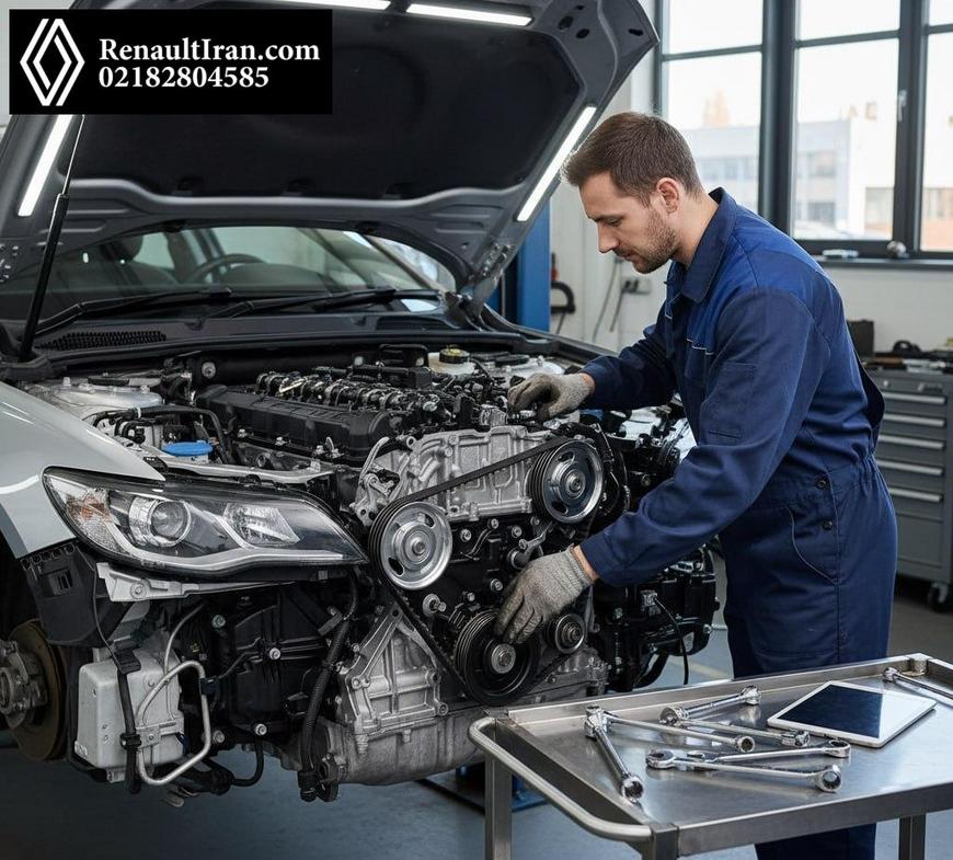 تعویض تسمه تایم رنو همراه با بررسی هرزگرد و واترپمپ